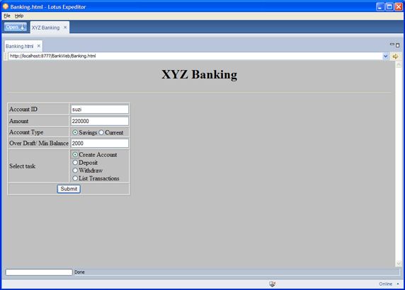 XYZ Banking 页面