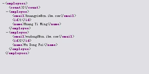 包含员工姓名、ID 和电子邮件的 XML 输出