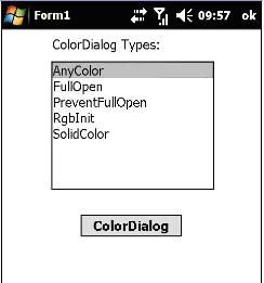 .NET CF C# 调用颜色选择对话框