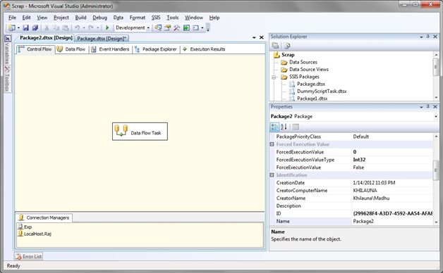 SSIS – Control flow containing a Data Flow Task in BIDS