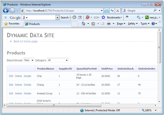 Asp.net dynamic Data web Site 之二创建第一个Web Site