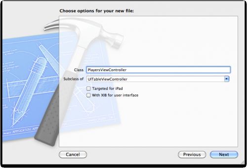 Creating a view controller with the table view controller template