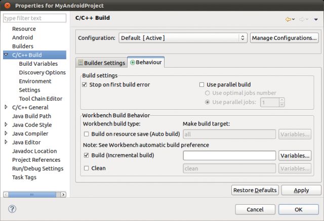 Using Eclipse for Android C/C++ Development