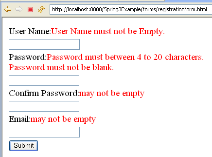 Spring 3 MVC Registration Form Example