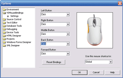 Figure 10 VSMouseBindings Options for Visual Studio