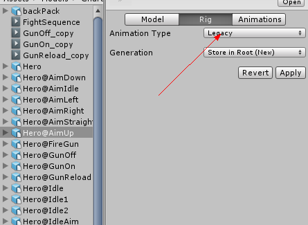 动画Rig设置为Legacy