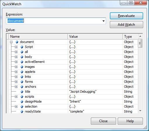 JScript Debugging in Visual Web Developer 2005