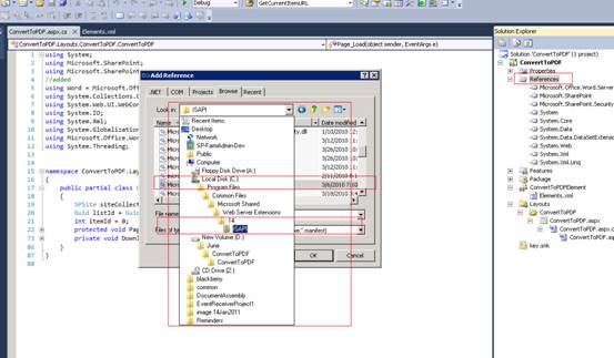 Sharepoint 2010 Custom SharePoint Libray/List menu action and Word Convert To PDF