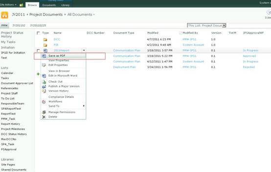 Sharepoint 2010 Custom SharePoint Libray/List menu action and Word Convert To PDF
