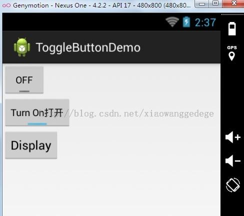 Android ToggleButton Example--开关按钮