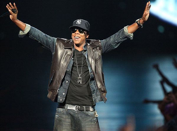 Jay-Z surveys his empire on stage at the at the 2009 MTV Video Music Awards at Radio City Music Hall in New York City.