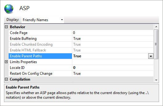 Classic ASP parent paths are disabled by default