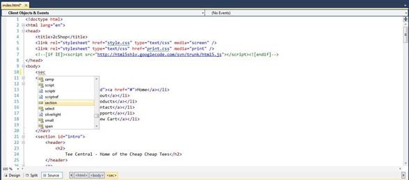 HTML5在VS2010中的智能提示
