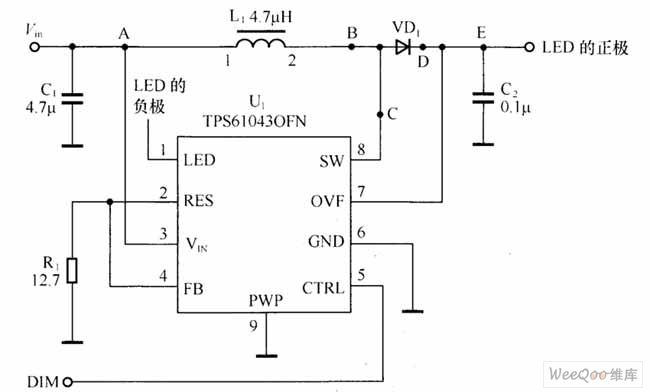 白光LED驱动方案的选择 TPS61043