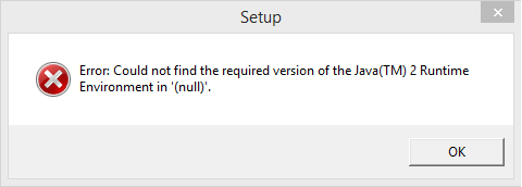 Error: Could not find the required version of the Java(TM) 2 Runtime Environment in'(null)'.