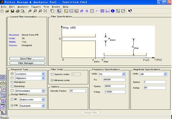 MATLAB FDATool IIR数字滤波器设计