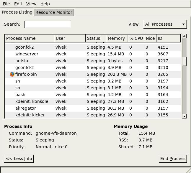 gnome-system-monitor - view and control the processes