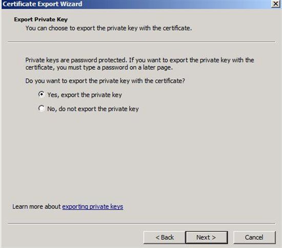 Export private key