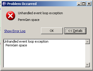 eclipse报错Unhandled event loop exception PermGen space