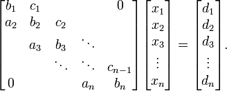 三对角矩阵(Tridiagonal Matrices)的求法：Thomas Algorithm(TDMA)