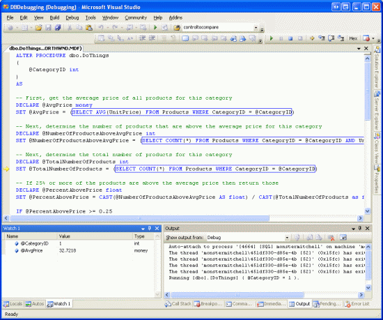 在Visual Studio 2005中调试SQL Server 2005的存储过程