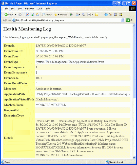 [翻译]ASP.NET 2.0中的健康监测系统（Health Monitoring）(1) - 基本应用