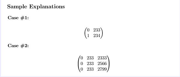 Spring-1-I 233 Matrix（HDU 5015）解题报告及测试数据