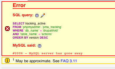 MySQL导入sql脚本错误：2006 - MySQL server has gone away