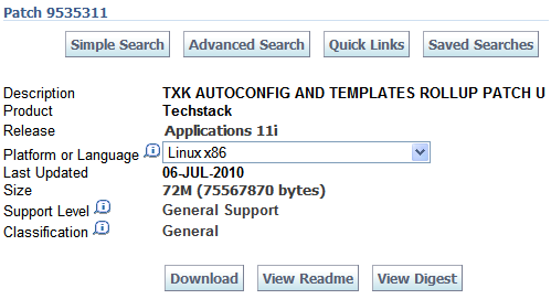 Screenshot of download page for TXK AutoConfig Rollup Patch U 9535311