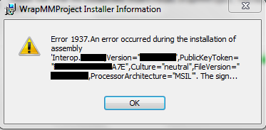 Error 1937.An error occurred during the installation of assembly...