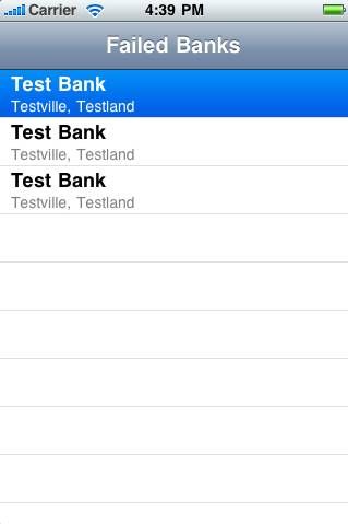 Screenshot of Failed Banks App with Core Data