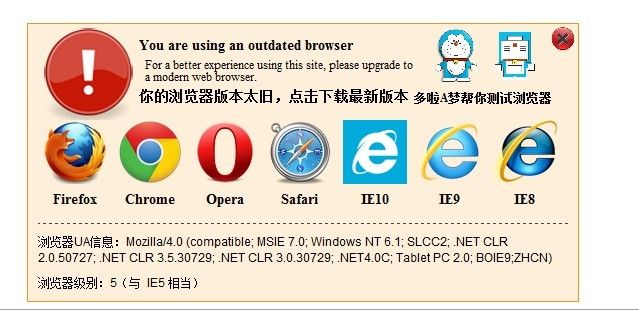 评估浏览器级别，提醒升级