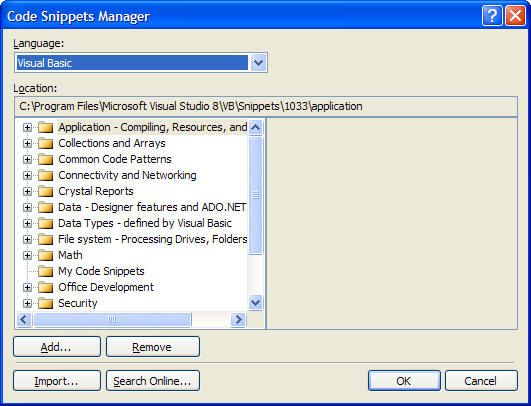 关于VS2005中的Code Snippets Manager的问题及解决