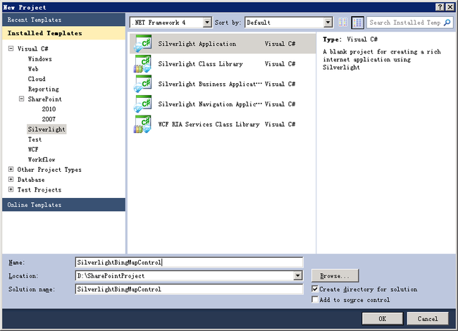 SharePoint2010整合Silverlight 4应用——Bing地图控件_第3张图片