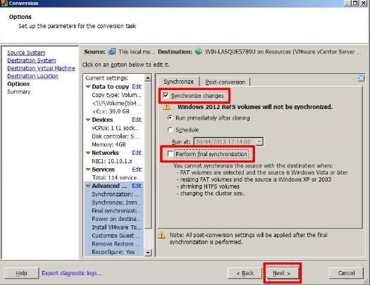 VMware vCenter Converter Standalone 5.1 - Enable Synchronise