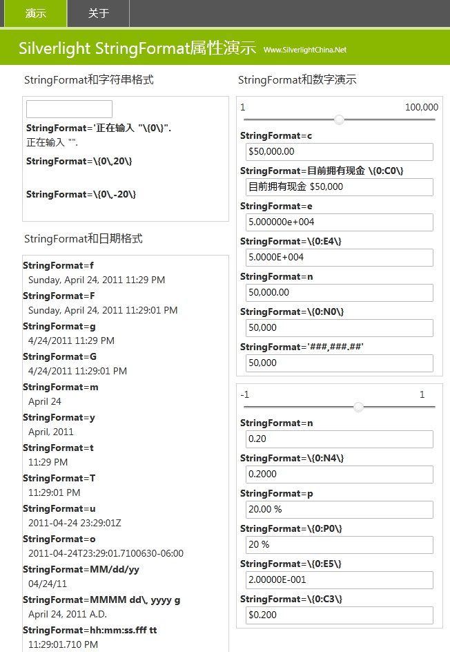 Silverlight 4常用StringFormat格式总结