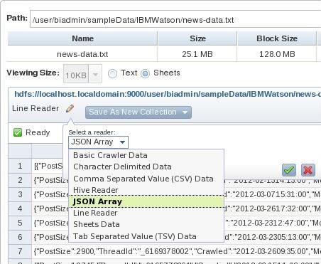 该屏幕截图显示了如何选择 JSON Array 作为阅读器