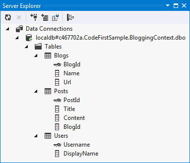 Schema displayed in Server Explorer