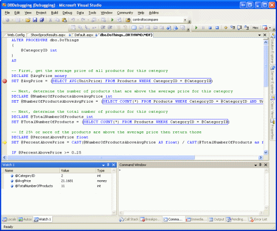 在Visual Studio 2005中调试SQL Server 2005的存储过程