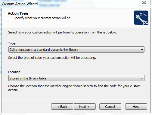 Custom Action : dynamic link library