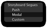 Popup to choose Segue type - push, modal, or custom