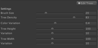 Place trees tool settings.