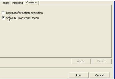The Common tab of the Run Transformation wizard