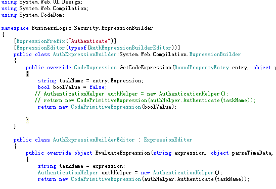 介绍ASP.NET 2.0 新特性(expressionBuilder)对用户界面小粒度权限验证的支持