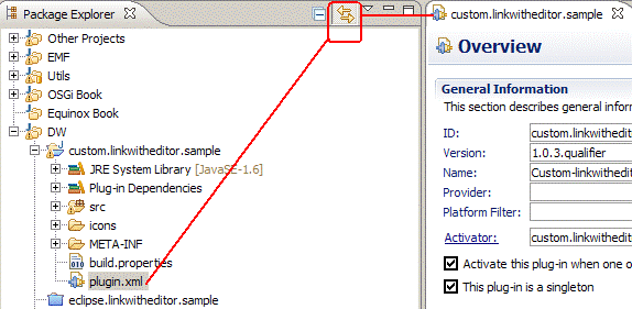 图 1. Link With Editor 功能在 Java Package Explorer 的示例