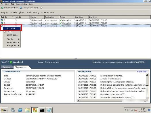 VMware vCenter Converter Standalone 5.1 - Go to Job