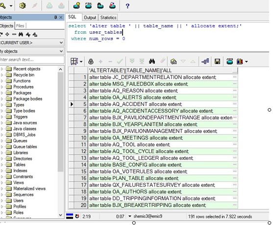 Oracle 11g导出空表方法