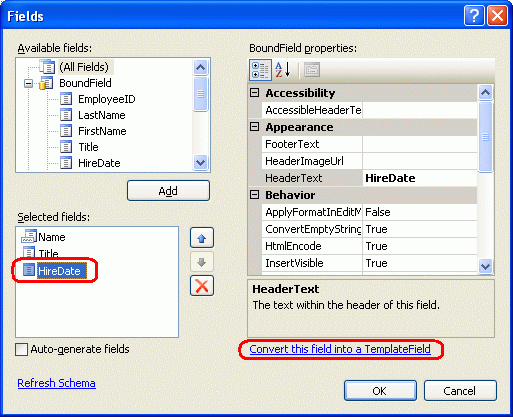 在GridView控件中使用TemplateField