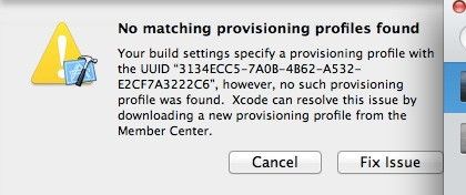 关于 xcode5 的no matching provisioning profiles found