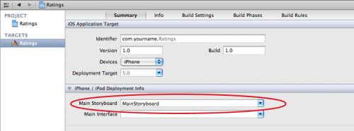 Setting Main Storyboard in Target summary